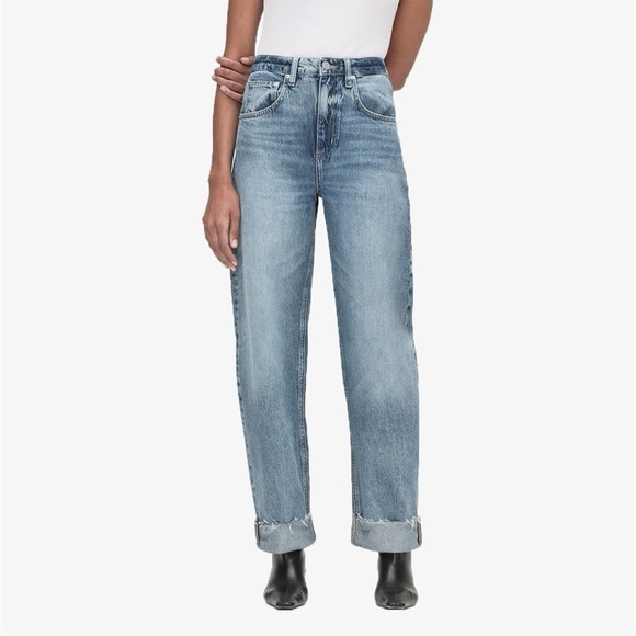Frame Barrel Jeans 29 Raw Cuff Curved Rhode Light Wash Denim Blue Classic - Picture 6 of 15